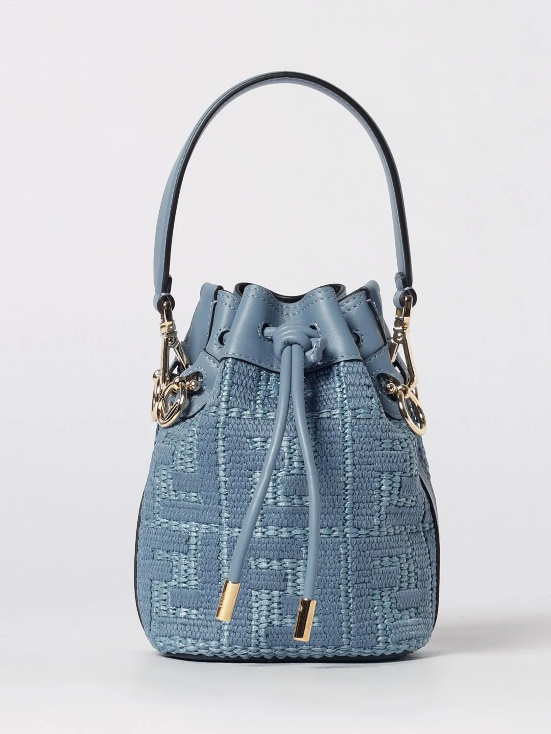 FENDI OS mon tresor mini bucket bag in raffia with ff monogram