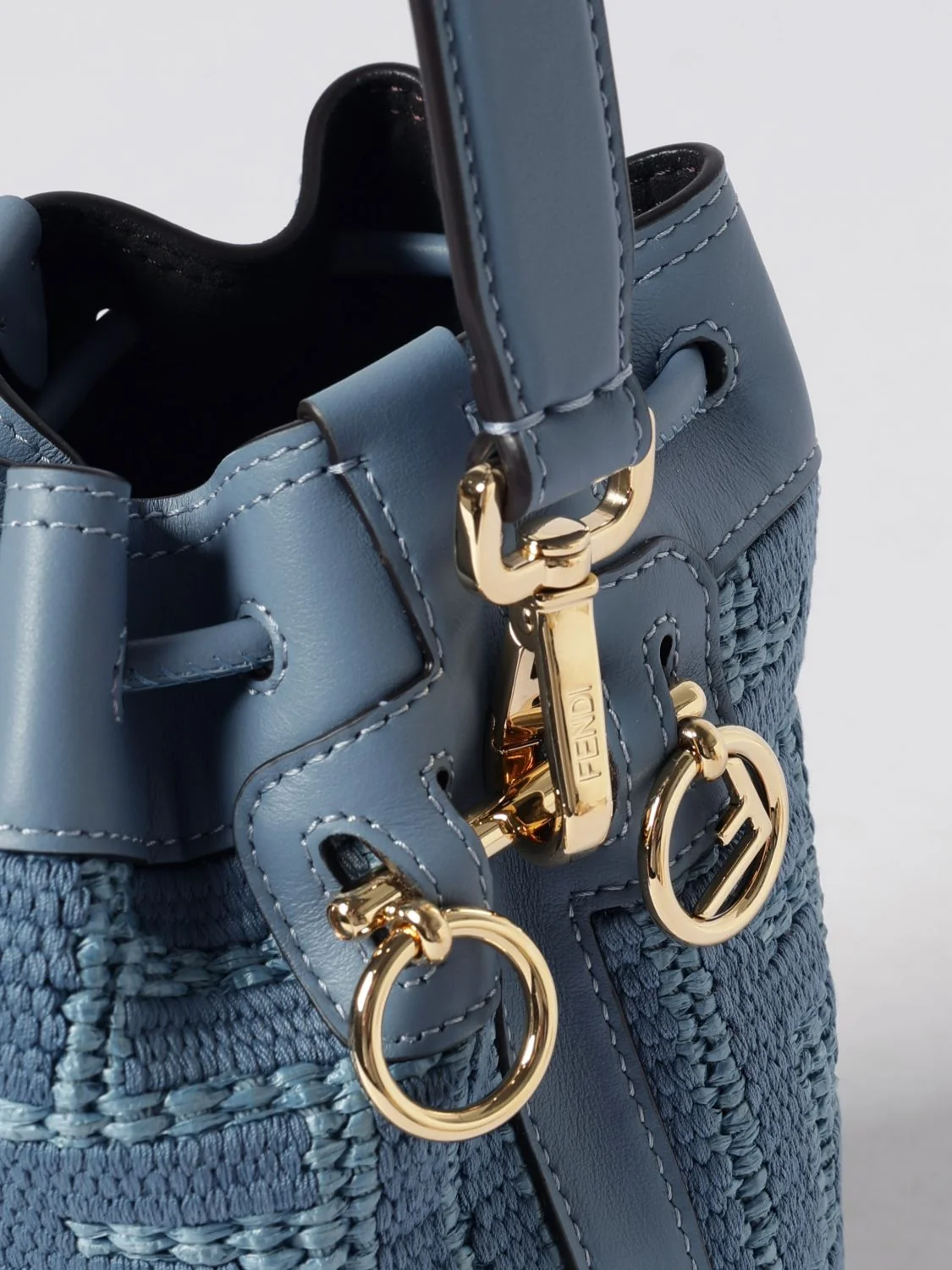 mon tresor mini bucket bag in raffia with ff monogram