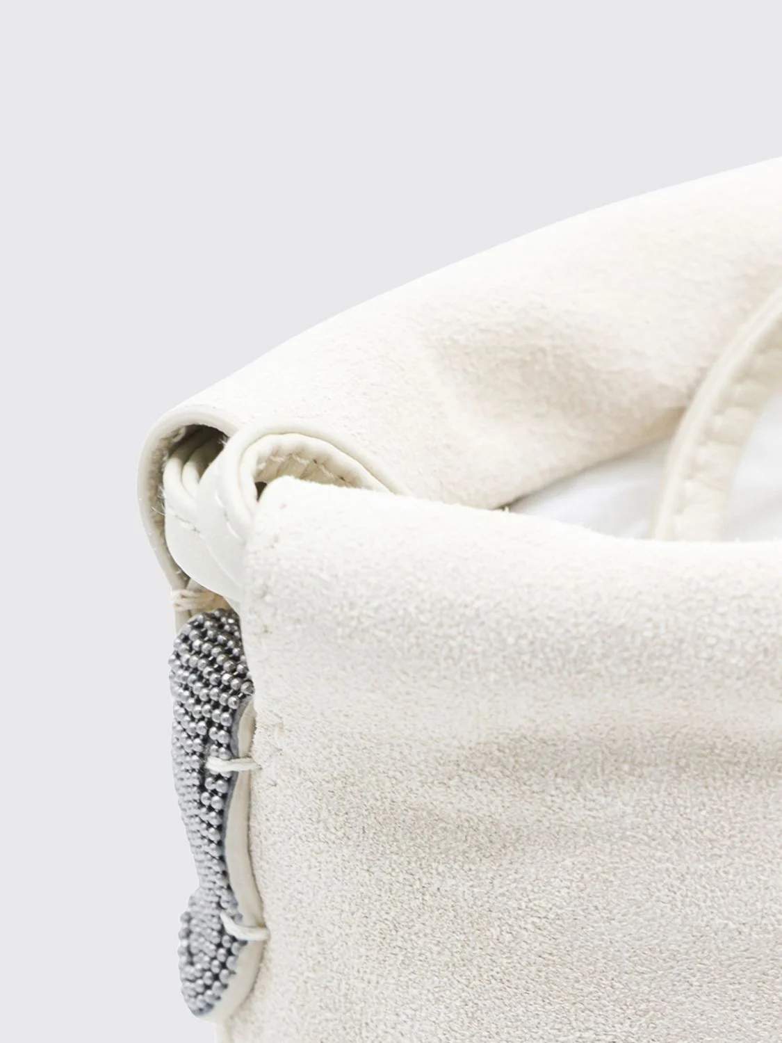 small suede bucket bag with monili embellishment