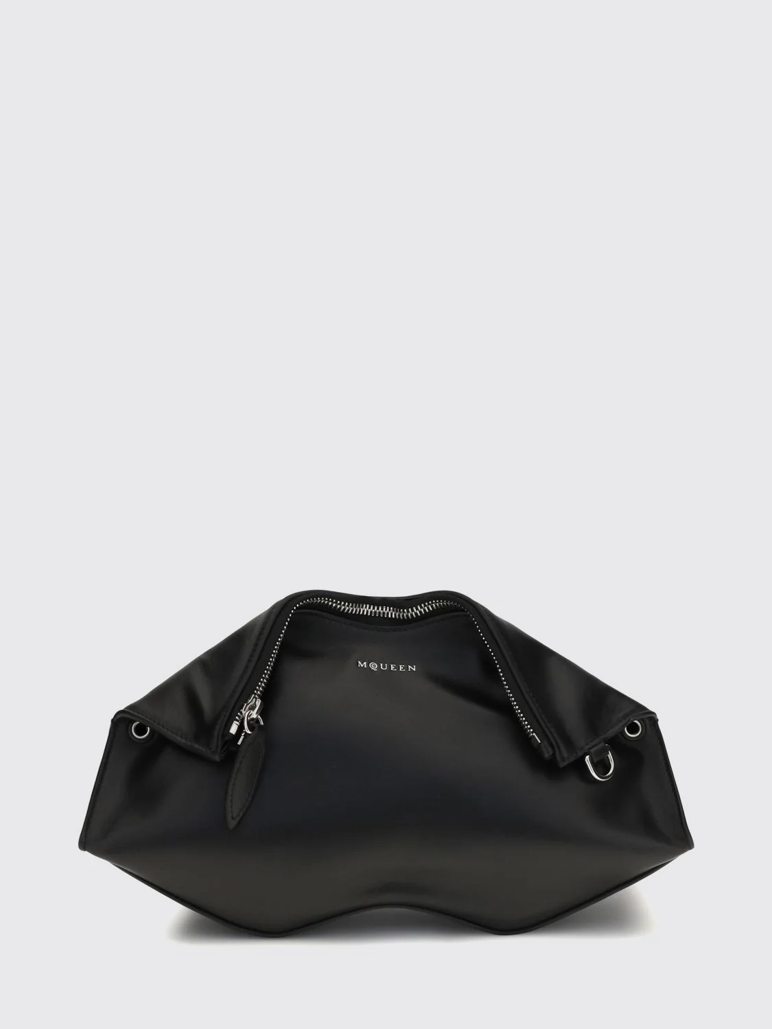 MCQUEEN OS manta asymmetrical clutch in smooth calfskin with metal ring detail