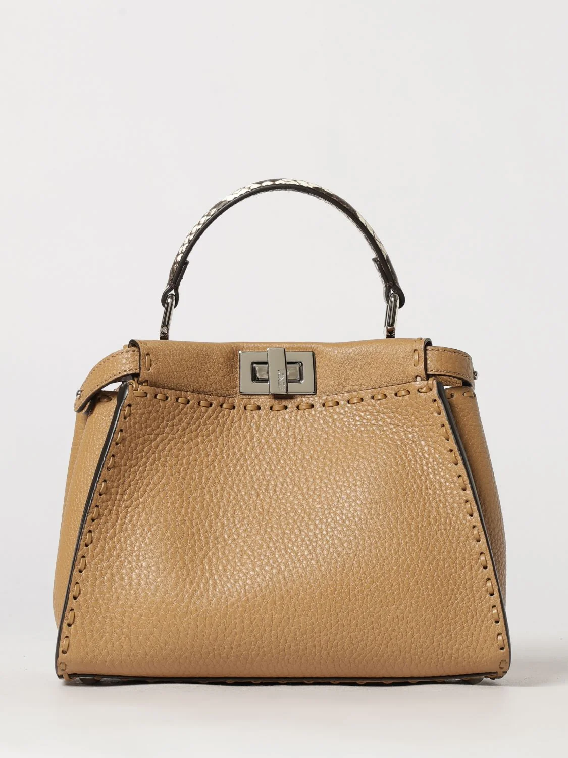 FENDI OS peekaboo mini handbag in hammered calfskin leather