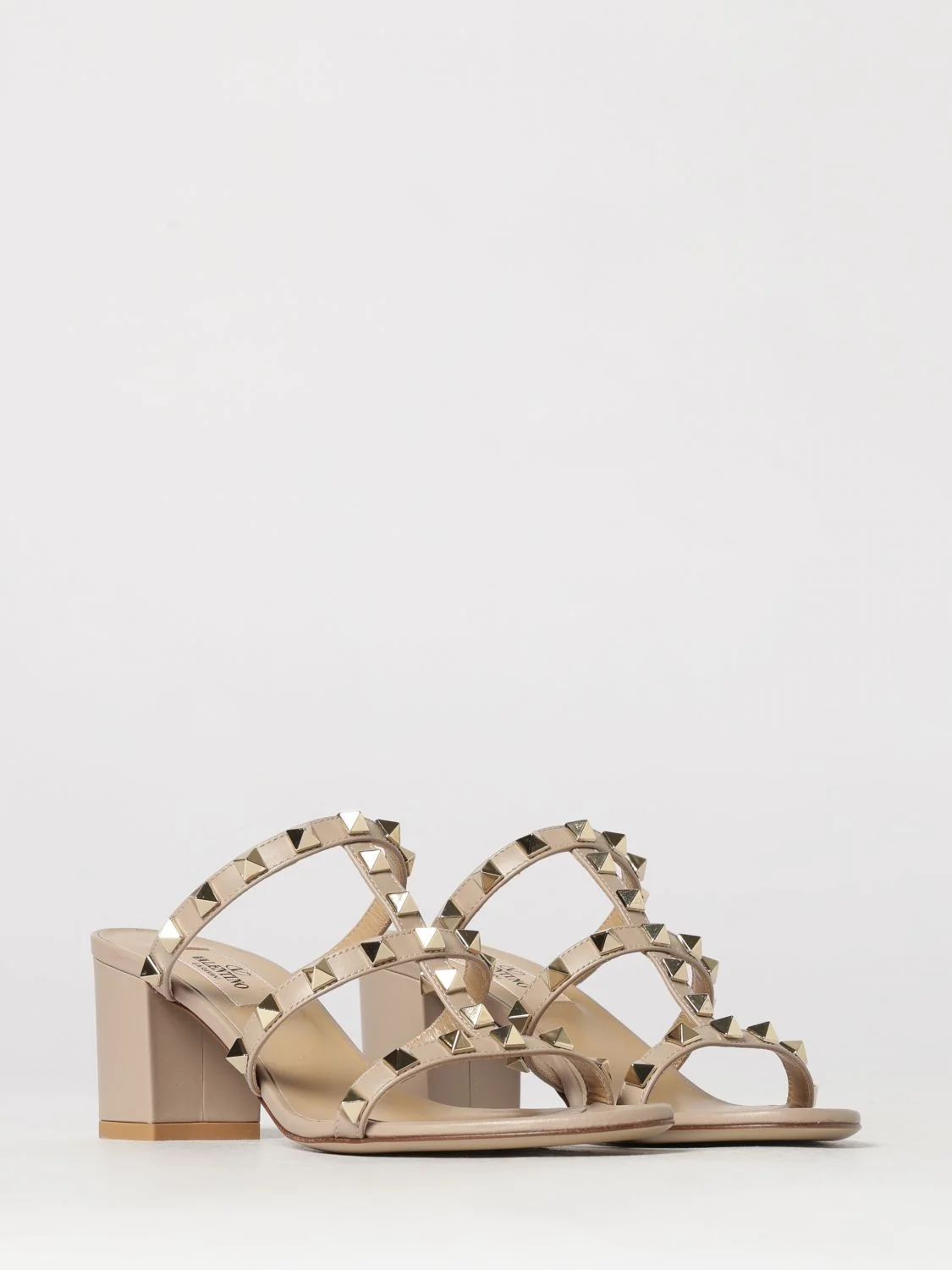 rockstud leather mule sandals with studs and mid heel