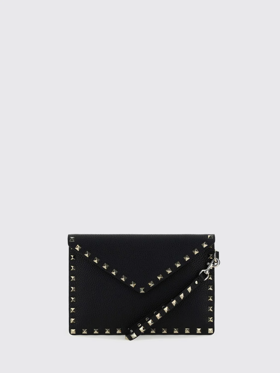 rockstud grained calfskin leather pouch with studs and handle