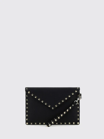 rockstud grained calfskin leather pouch with studs and handle