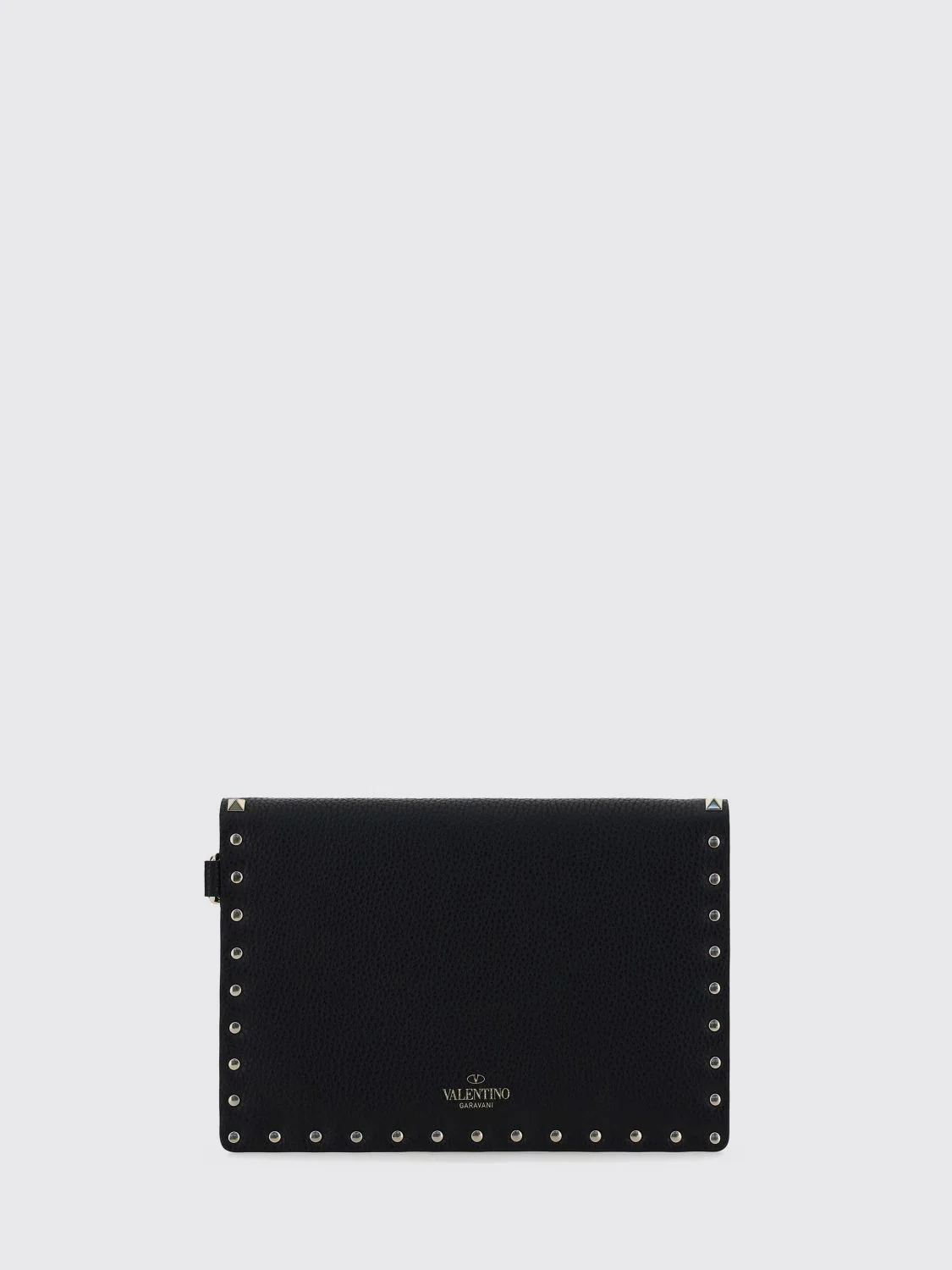 rockstud grained calfskin leather pouch with studs and handle
