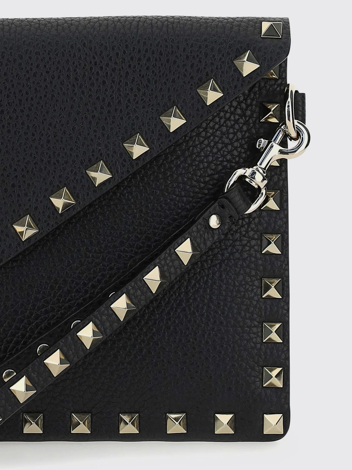 rockstud grained calfskin leather pouch with studs and handle
