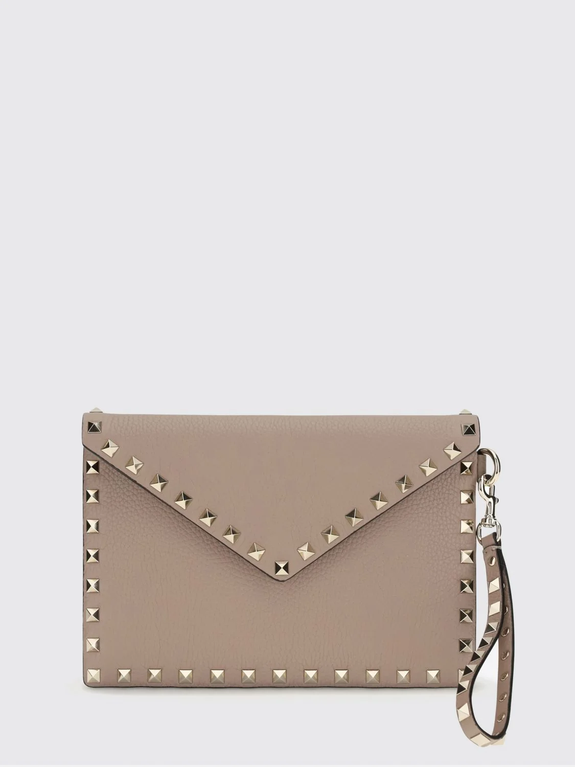 rockstud grained calfskin leather pouch with studs and handle
