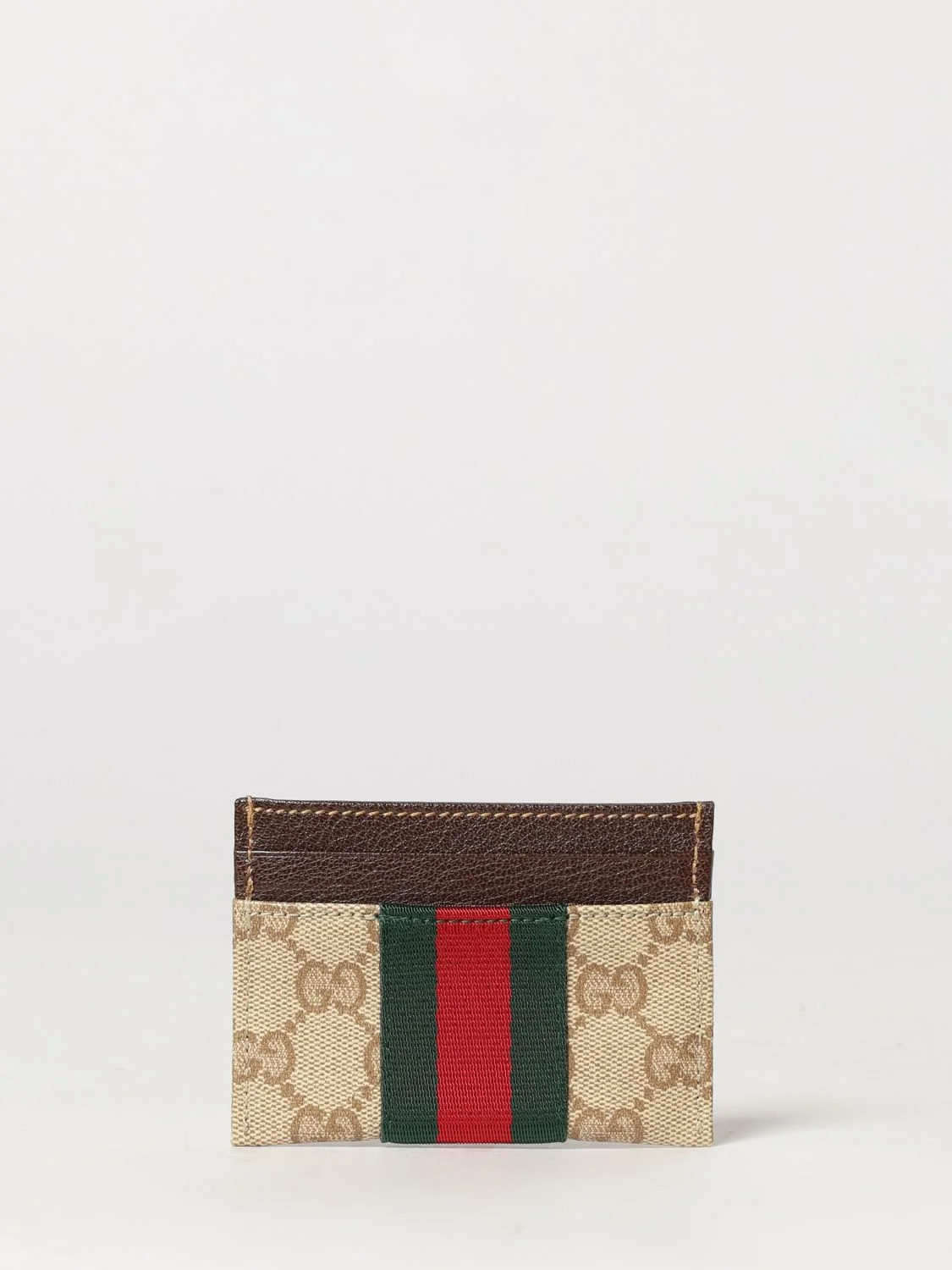 GUCCI OS card holder in gg supreme canvas with web stripe detail