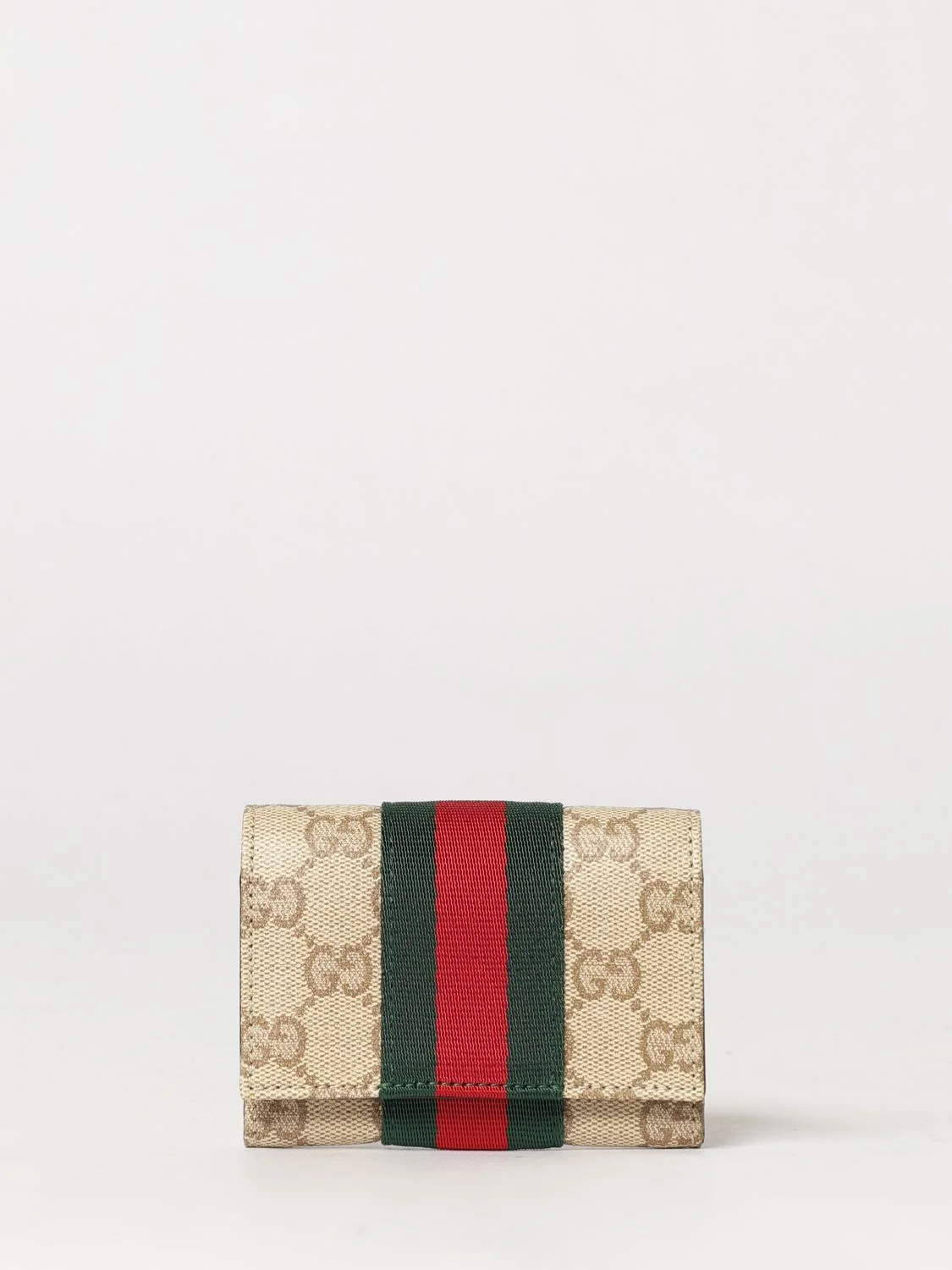 GUCCI OS bifold wallet in gg supreme canvas with web stripe and flap