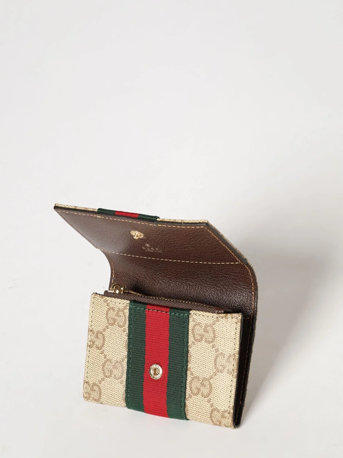 bifold wallet in gg supreme canvas with web stripe and flap