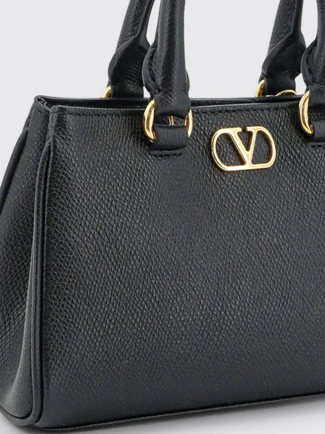 grained leather handbag with vlogo signature