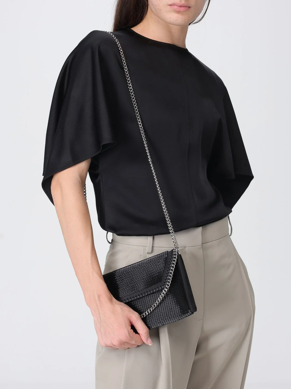 STELLA MCCARTNEY OS falabella mini satin bag with beads and chain