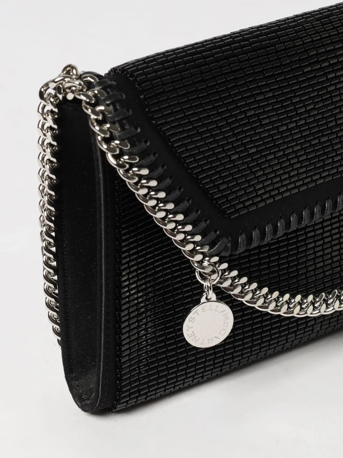 falabella mini satin bag with beads and chain