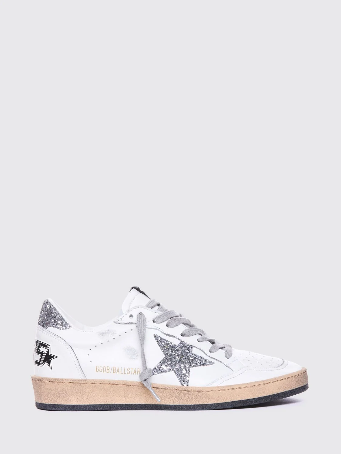 GOLDEN GOOSE 35 ball star leather sneakers with glitter logo and distressed effect