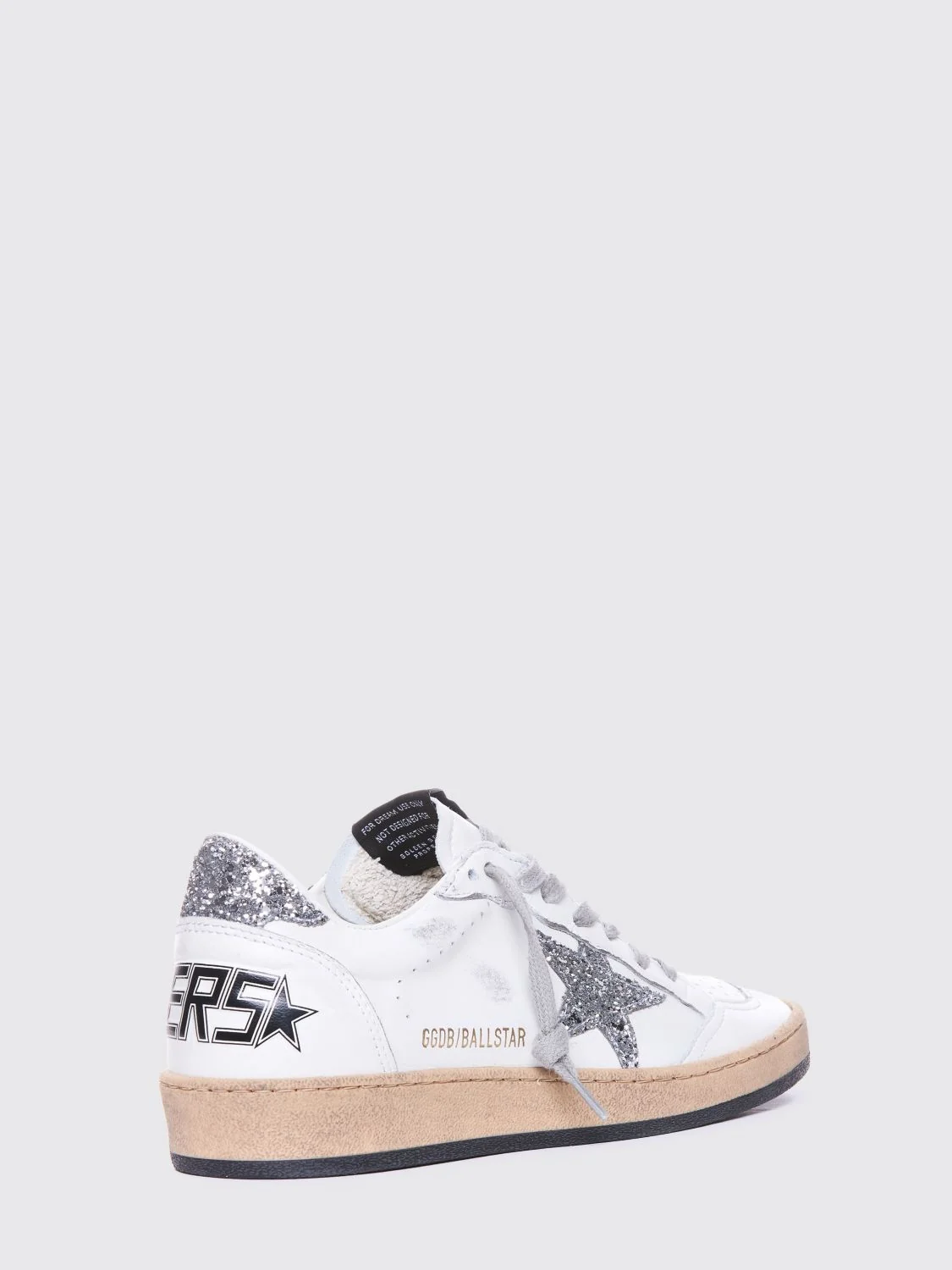 ball star leather sneakers with glitter logo and distressed effect