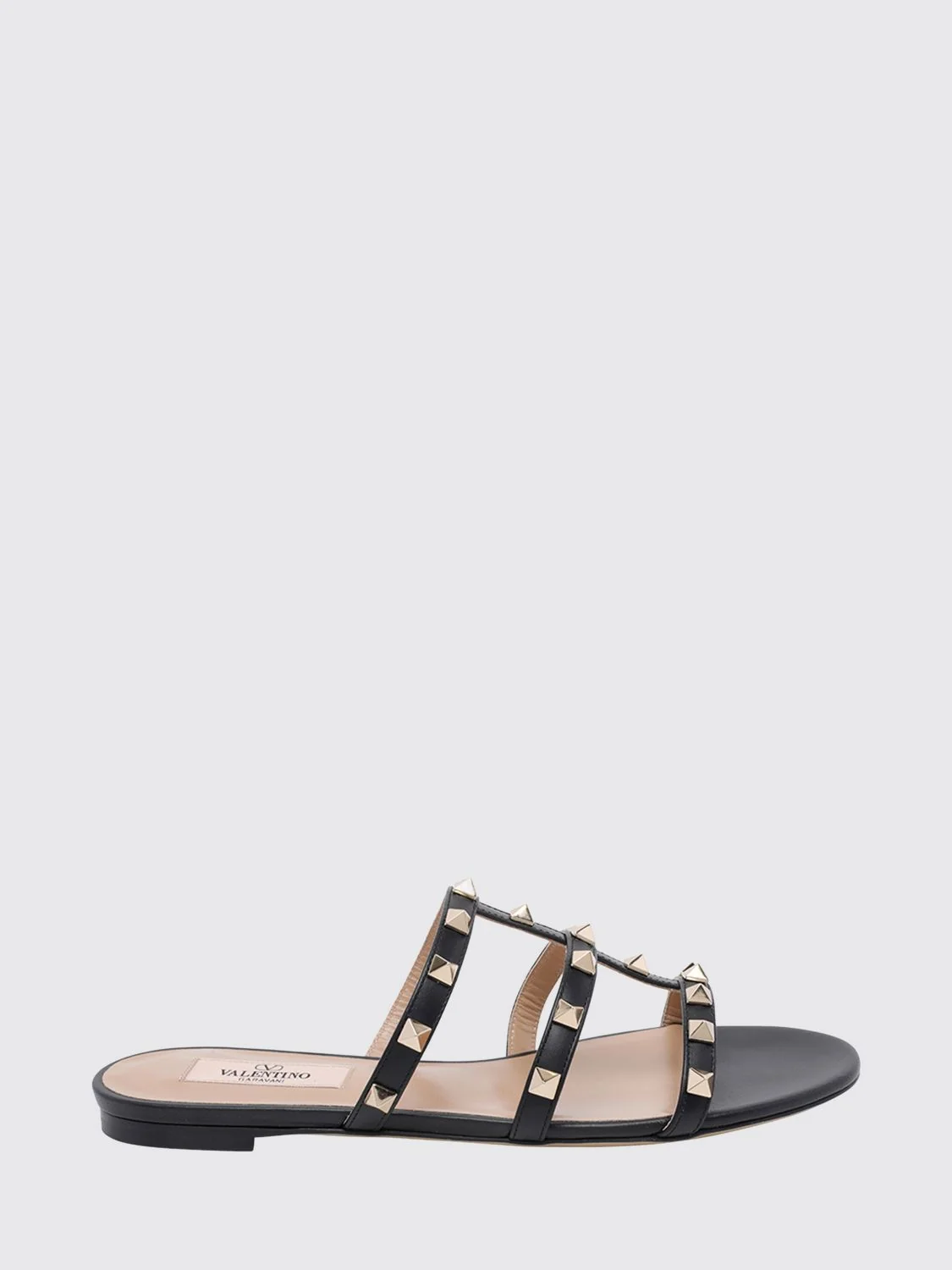 rockstud calfskin slide sandals with studs