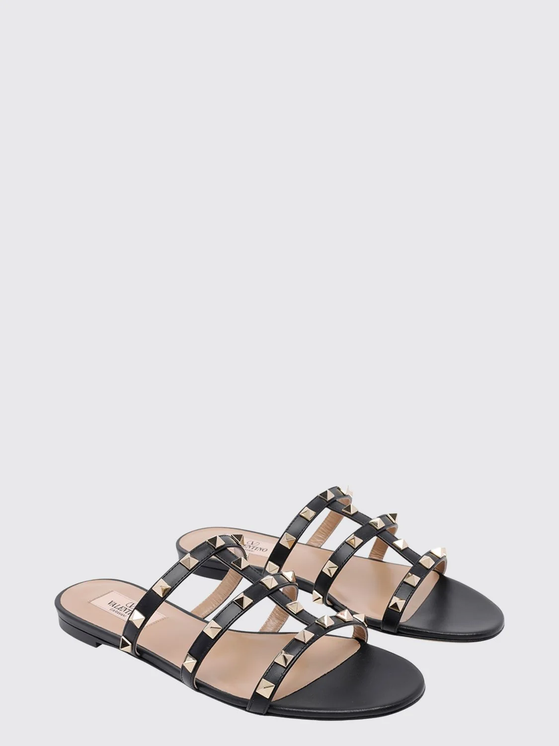 rockstud calfskin slide sandals with studs
