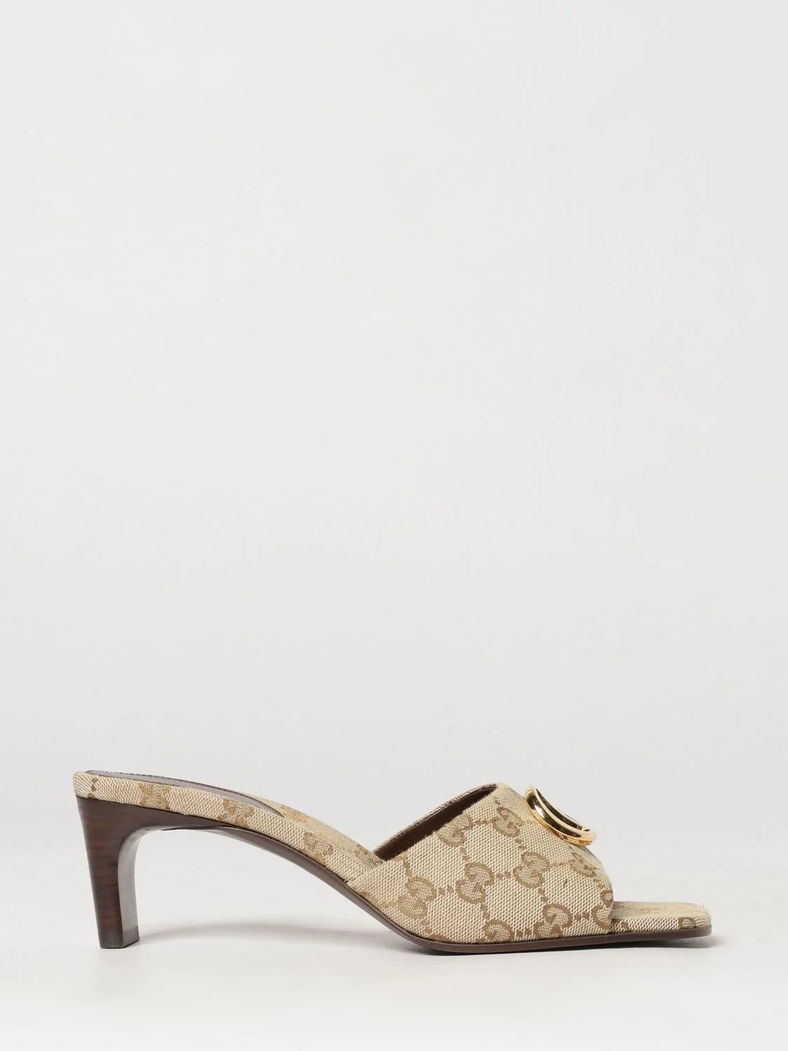 GUCCI 36 gg jacquard fabric mules with mid-heel and square toe