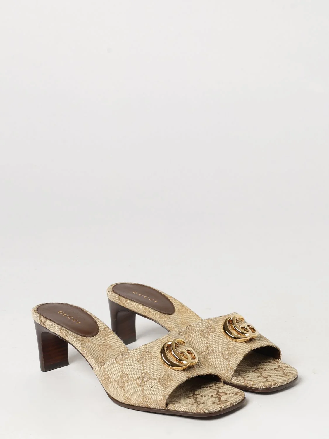 GUCCI 36 gg jacquard fabric mules with mid-heel and square toe
