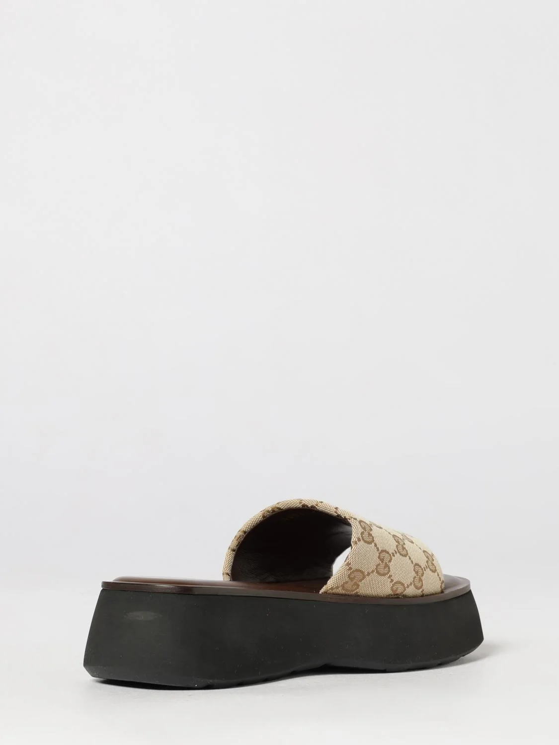 gg cotton monogram mule sandals with low wedge heel
