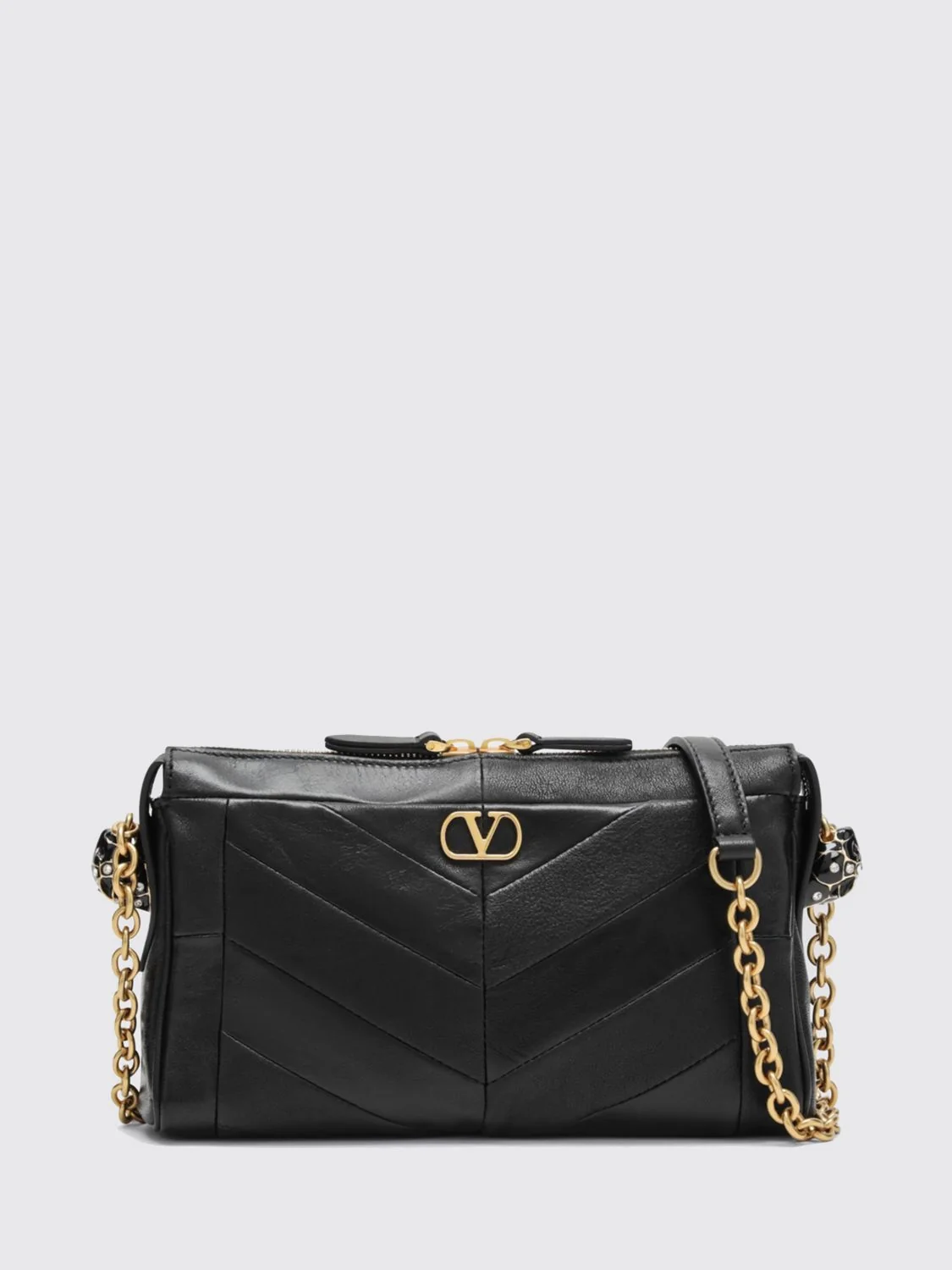 VALENTINO GARAVANI OS panthea chevron leather shoulder bag with vlogo and rhinestones