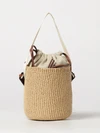chloé woody mini raffia bucket bag with leather strap