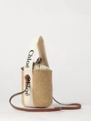 chloé woody mini raffia bucket bag with leather strap