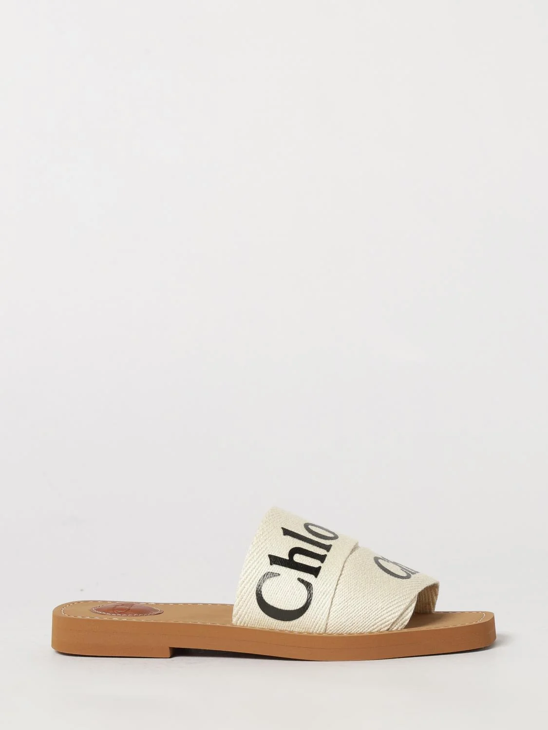 CHLOÉ 36 woody flat mule sandals chloé in canvas with logo print and square toe