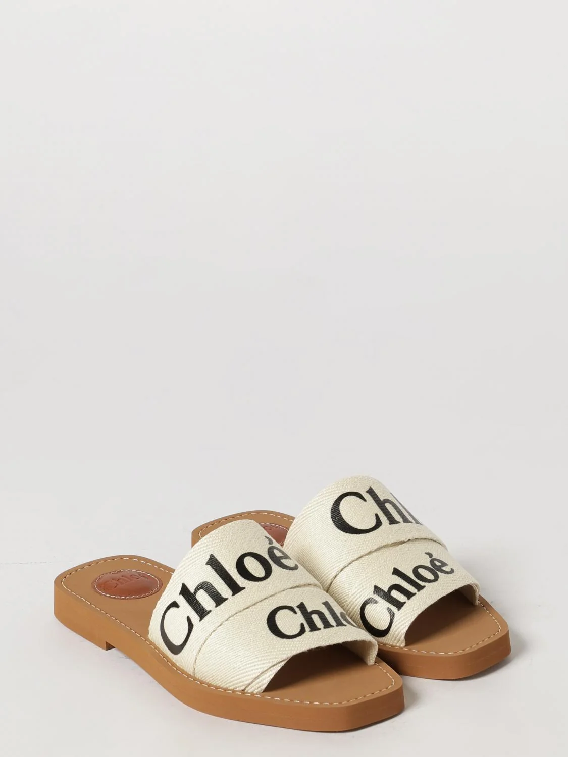 CHLOÉ 36 woody flat mule sandals chloé in canvas with logo print and square toe