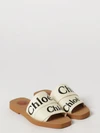 woody flat mule sandals chloé in canvas with logo print and square toe