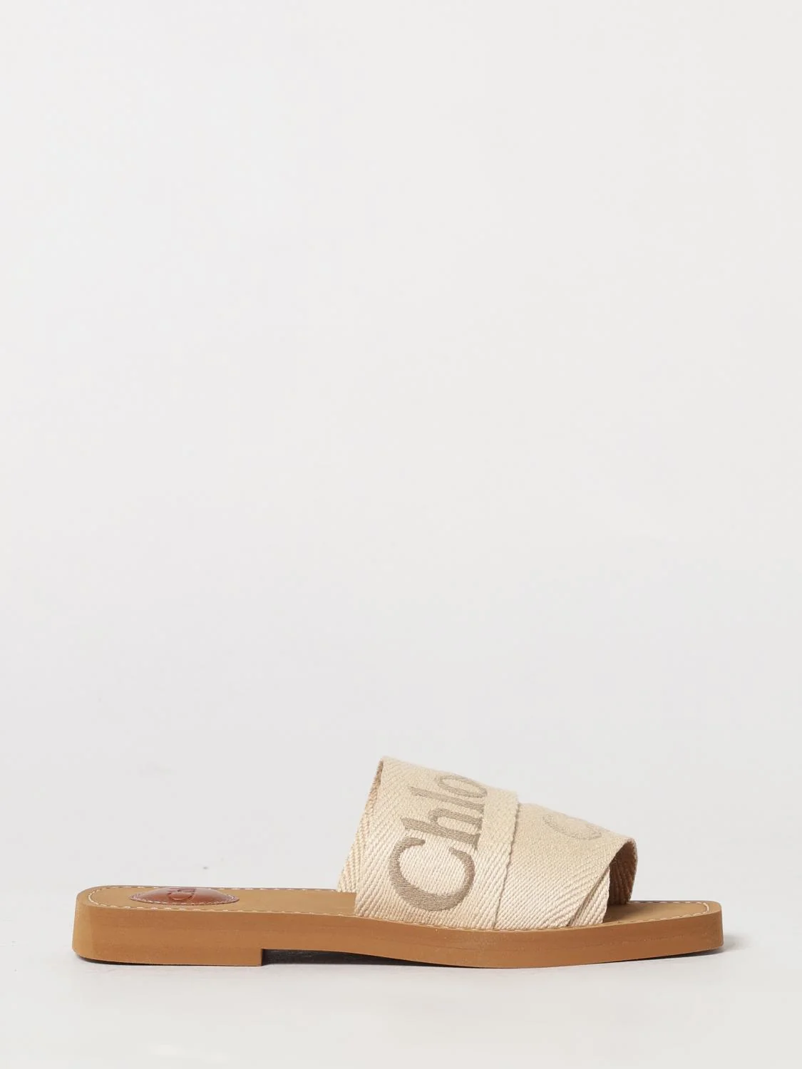 CHLOÉ 36 woody flat mule sandals chloé in canvas with embroidered logo and square toe