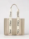 woody linen tote bag chloé with printed logo and double handle
