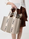 woody linen tote bag chloé with printed logo and double handle