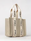 woody linen tote bag chloé with printed logo and double handle