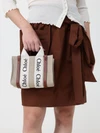 chloé woody mini linen and cotton tote bag with logo handles