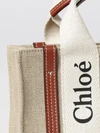 chloé woody mini linen and cotton tote bag with logo handles