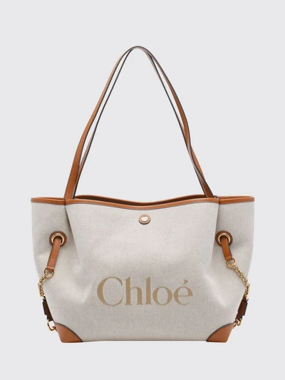 clover shoulder bag chloé in canvas with double handle and embroidered logo