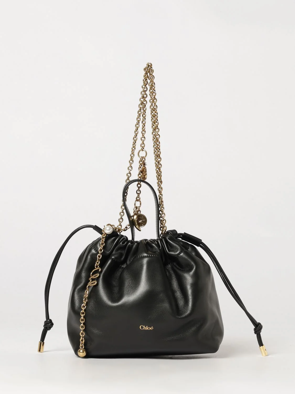 icons mini bucket bag chloé in nappa leather with chain strap