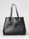mina shoulder bag in smooth calfskin leather with perforated design and pouch