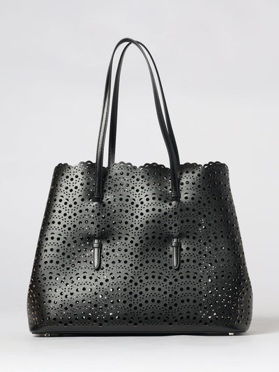 mina shoulder bag in smooth calfskin leather with perforated design and pouch