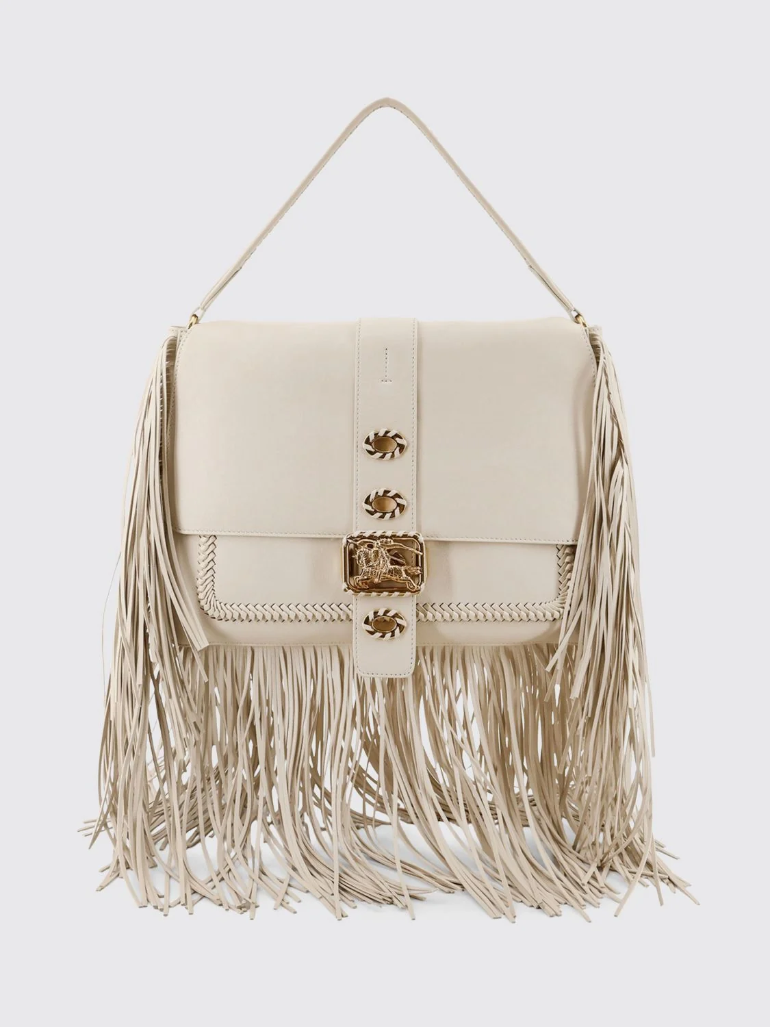 rider fringed calfskin shoulder bag with ekd logo