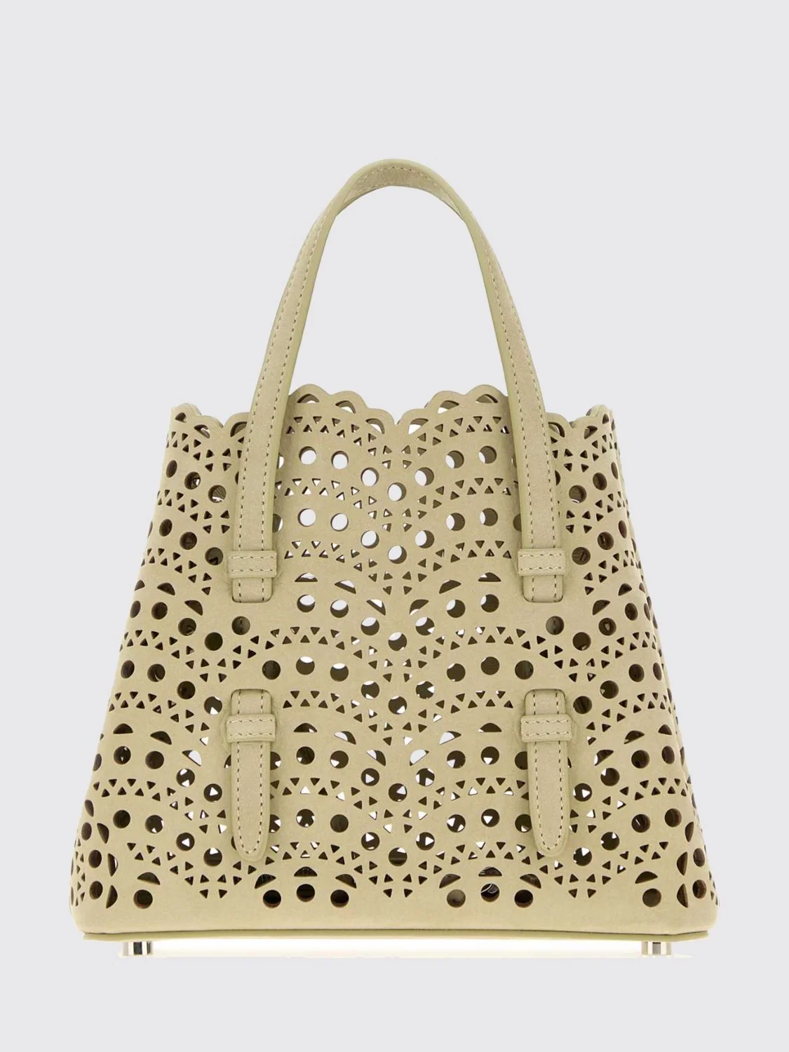 mina perforated nubuck handbag with removable pouch