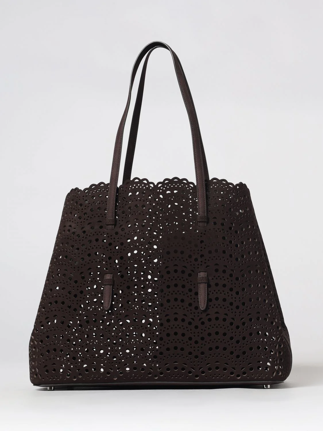 mina perforated nubuck leather shoulder bag with double handle
