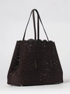 mina perforated nubuck leather shoulder bag with double handle