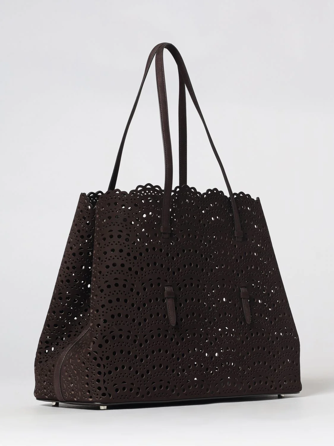 mina perforated nubuck leather shoulder bag with double handle