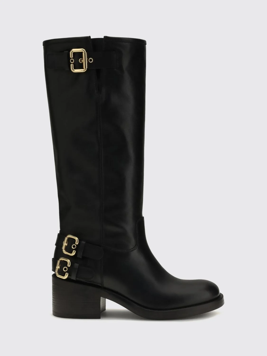 chloé dakota knee-high boots in smooth calfskin with mid heel