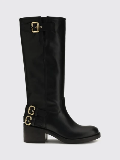 chloé dakota knee-high boots in smooth calfskin with mid heel