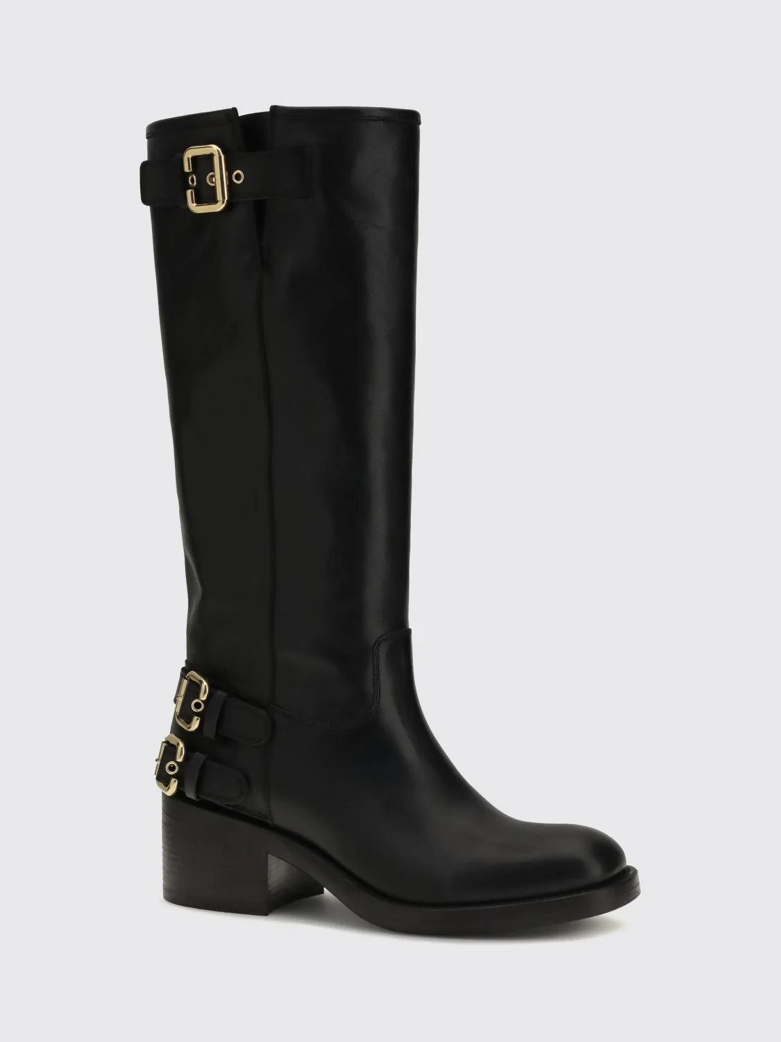 chloé dakota knee-high boots in smooth calfskin with mid heel