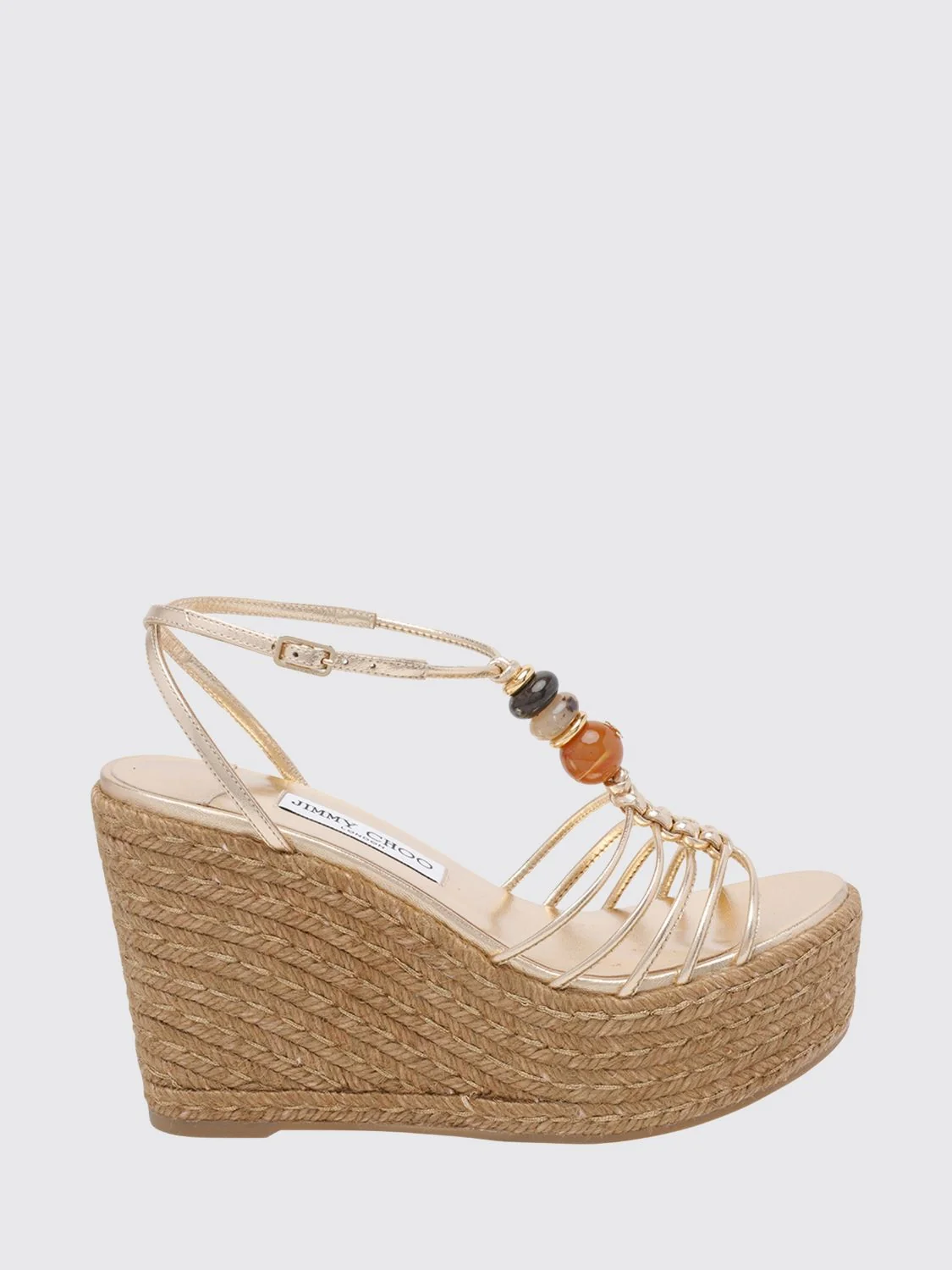 JIMMY CHOO 35 lemi beaded laminated leather wedge sandals