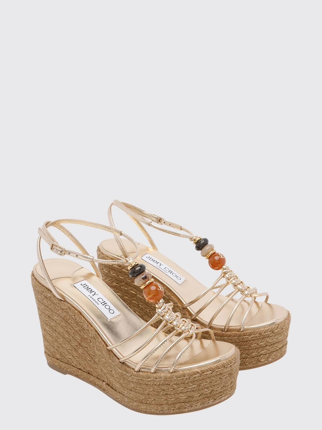 JIMMY CHOO 35 lemi beaded laminated leather wedge sandals